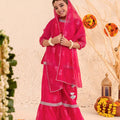 Bright Pink Embroidered Girls Salwar Suit with Dupatta
