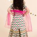 Superb Cream Floral Print Girls Salwar Suit with Dupatta