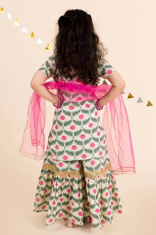 Superb Cream Floral Print Girls Salwar Suit with Dupatta