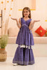Trendy Purple Bandhani Print Girls Sharara Set with Tassel Detailing
