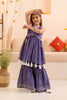Trendy Purple Bandhani Print Girls Sharara Set with Tassel Detailing