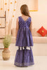 Trendy Purple Bandhani Print Girls Sharara Set with Tassel Detailing