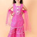Vibrant Pink Bandhani Print Girls Sharara Set with Dupatta
