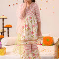Charming Pink Floral Print Girls Sharara Set with Dupatta