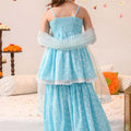 Graceful Sky Blue Printed Girls Palazzo Suit with Dupatta