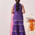 Trendy Purple Printed Girls Sharara Set with Pink Dupatta