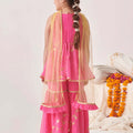 Lovely Pink Printed Girls Sharara Set with Golden Dupatta