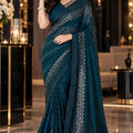 Premium Teal Blue Georgette Silk Saree Sequin Work for Women
