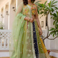 Premium Multicolor Faux Georgette Lehenga Choli with Embroidered Net Dupatta