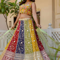 Premium Multicolor Faux Georgette Lehenga Choli with Embroidered Net Dupatta