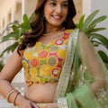 Premium Multicolor Faux Georgette Lehenga Choli with Embroidered Net Dupatta