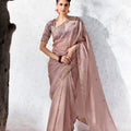 Dusty Pink Premium Luxe Silk Organza Saree  Embroidery Work for Women