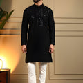 Premium Black Armani Fabric Embroidered Readymade Kurta Pyjama for Men