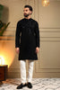 Premium Black Armani Fabric Embroidered Readymade Kurta Pyjama for Men