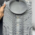 Elegant Grey Armani Fabric Embroidered Readymade Kurta Pyjama for Men