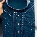 Stylish Teal Blue Armani Fabric Embroidered Readymade Kurta Pyjama for Men