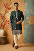 Stylish Rama Green Silk Embroidered Kurta Pyjama Set for Men with Intricate Border Work