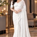 Pristine White Georgette Silk Saree with Sequin Work for Women