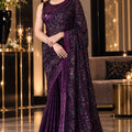 Stunning Wine Georgette Silk Saree Sequin Work for Women