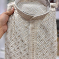 Elegant Off White Rayon Embroidery Designer Kurta Pyjama Set for Men for Wedding