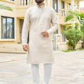 Elegant Off White Rayon Embroidery Designer Kurta Pyjama Set for Men for Wedding
