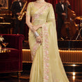 Radiant Yellow Fancy Tissue Organza Net Sequin Embroidery Work Saree for Women