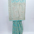 Aqua Blue Embroidered Net Saree with Sequin, Mirror, and Zari Work and Heavy Pallu - Mangaldeep NX