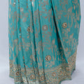 Aqua Blue Embroidered Net Saree with Sequin, Mirror, and Zari Work and Heavy Pallu - Mangaldeep NX