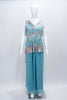Aqua Blue Sleeveless Floral Printed Peplum Kurta Set with Flared Palazzo Pants - Mangaldeep NX