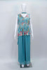 Aqua Blue Sleeveless Floral Printed Peplum Kurta Set with Flared Palazzo Pants - Mangaldeep NX