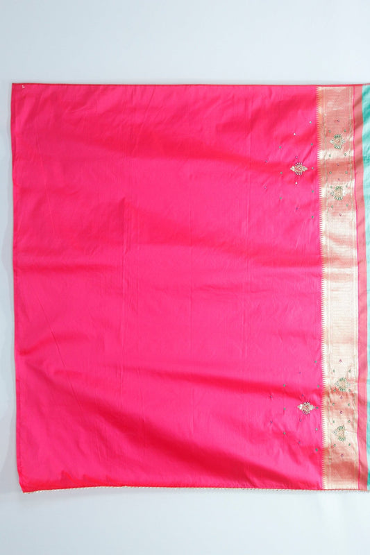 Aqua Green and Peach Banarasi Silk Saree Traditional Saree for Wedding Festive Wear - Mangaldeep NX
