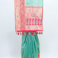 Aqua Green and Peach Banarasi Silk Saree Traditional Saree for Wedding Festive Wear - Mangaldeep NX