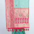 Aqua Green and Peach Banarasi Silk Saree Traditional Saree for Wedding Festive Wear - Mangaldeep NX