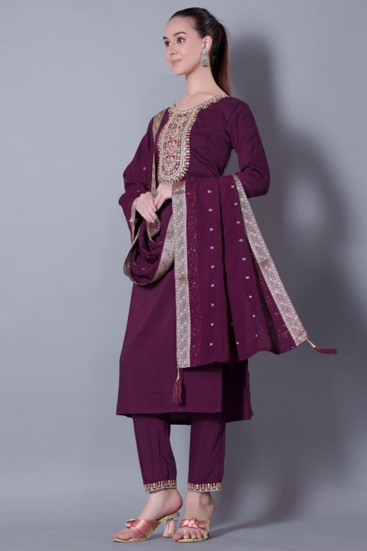 Astonishing Wine Embroidered Pant Style Salwar Suit - Mangaldeep NX
