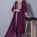 Astonishing Wine Embroidered Pant Style Salwar Suit - Mangaldeep NX