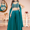 Attractive Teal Green Silk Embroidered Work Salwar Suit - Mangaldeep NX