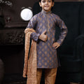 Awesome Boys Blue Kurta Pyjama Set with Golden Dupatta - Mangaldeep NX