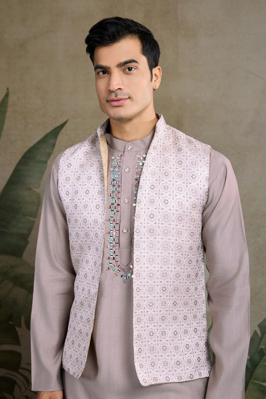Awesome Lavender Kurta & Koti for Men - Mangaldeep NX