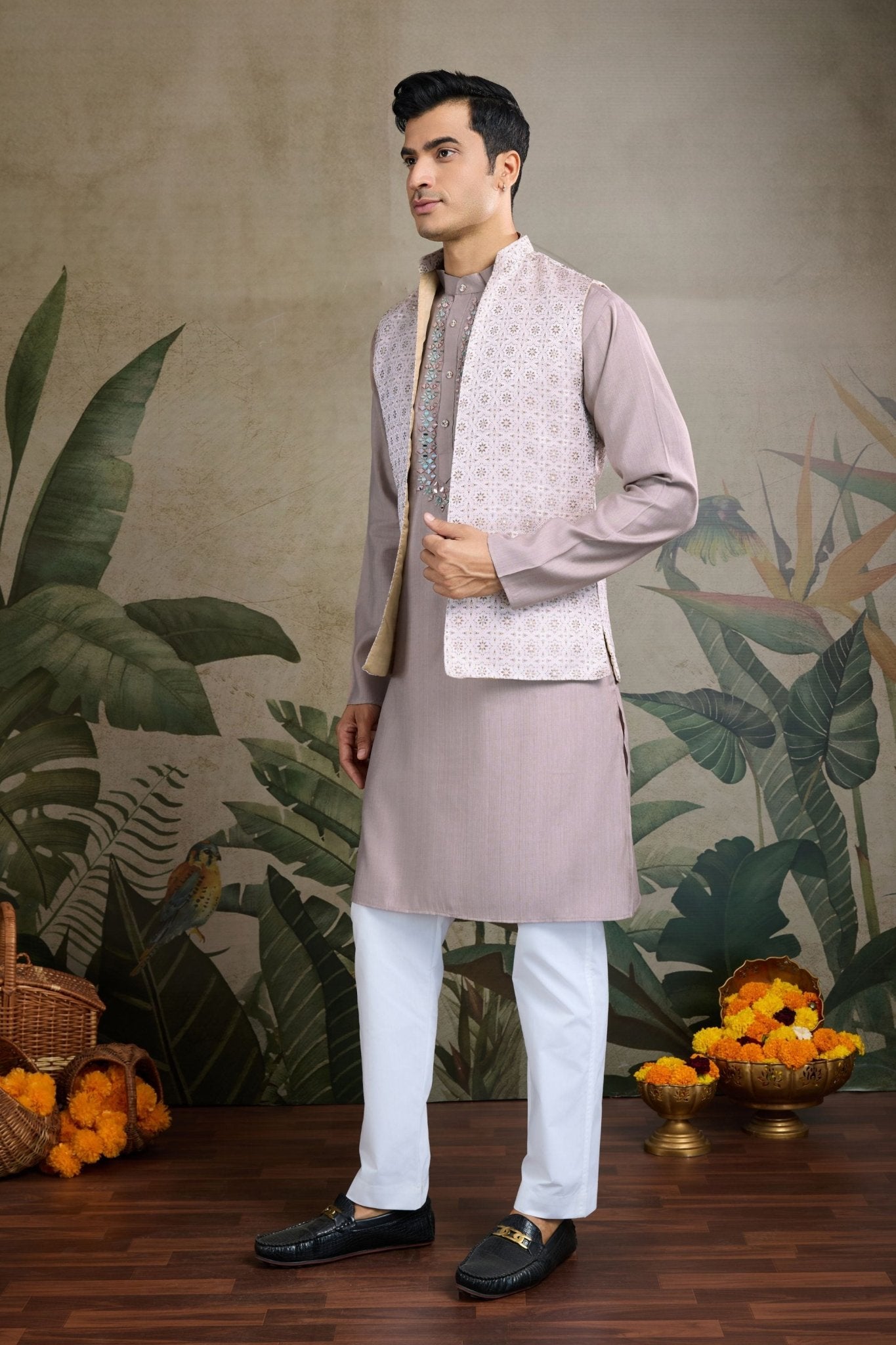 Awesome Lavender Kurta & Koti for Men - Mangaldeep NX