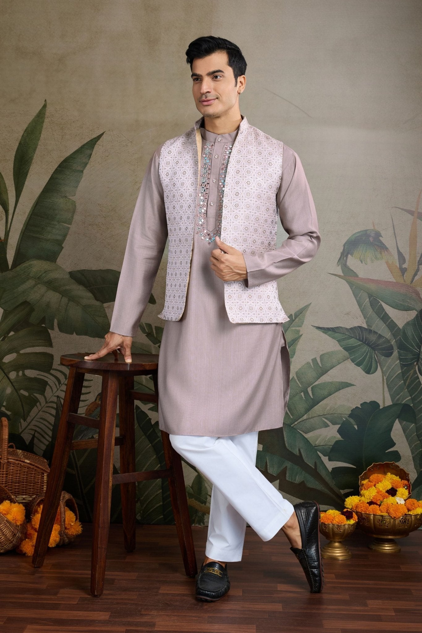 Awesome Lavender Kurta & Koti for Men - Mangaldeep NX