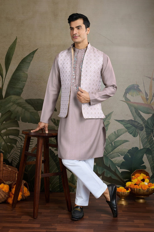 Awesome Lavender Kurta & Koti for Men - Mangaldeep NX
