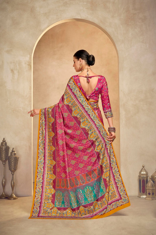 Awesome Pink and Orange Bandhani Printed Saree with Traditional Motifs - Mangaldeep NX