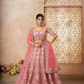 Baby Pink Embroidered Bridal Lehenga Choli Set with Net Dupatta - Mangaldeep NX