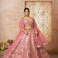 Baby Pink Embroidered Bridal Lehenga Choli Set with Net Dupatta - Mangaldeep NX