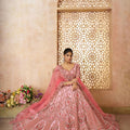 Baby Pink Embroidered Bridal Lehenga Choli Set with Net Dupatta - Mangaldeep NX