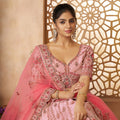 Baby Pink Embroidered Bridal Lehenga Choli Set with Net Dupatta - Mangaldeep NX