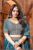 Banarasi Tissue Pleated Teal Blue Lehenga with Floral Woven Motifs - Mangaldeep NX