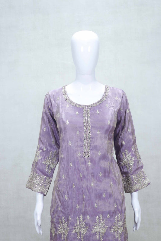 Beautiful Lavender Embroidered Kurti Style Sharara Set with Dupatta - Mangaldeep NX