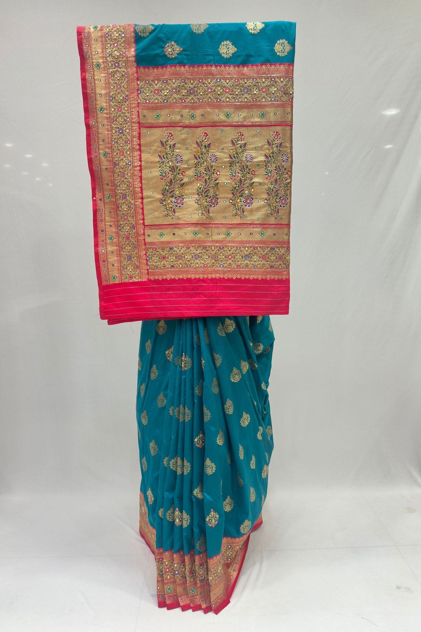 Beautiful Peacock Blue Banarasi Silk Saree - Mangaldeep NX
