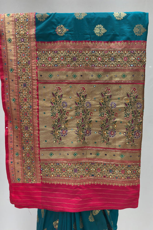 Beautiful Peacock Blue Banarasi Silk Saree - Mangaldeep NX
